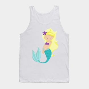 Cute Mermaid, Little Mermaid, Blonde Hair, Star Tank Top